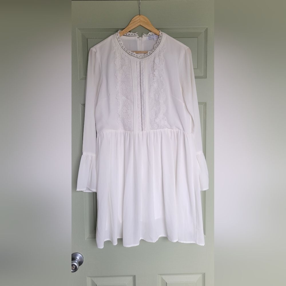 English Factory White Boho Chic Bell Sleeve Lace Mini Dress Coquette Size S
